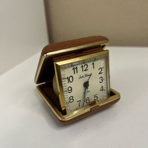Vintage Seth Thomas Folding Travel Alarm Clock Brown Case